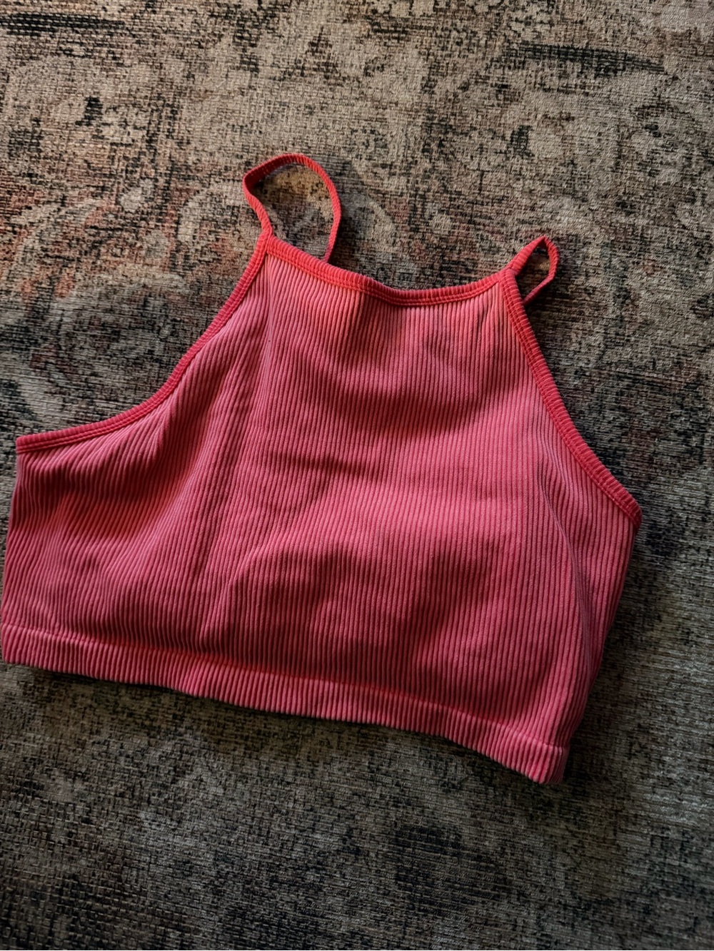 JoyLab Ribbed High-Neck Crop Top in Coral Pink